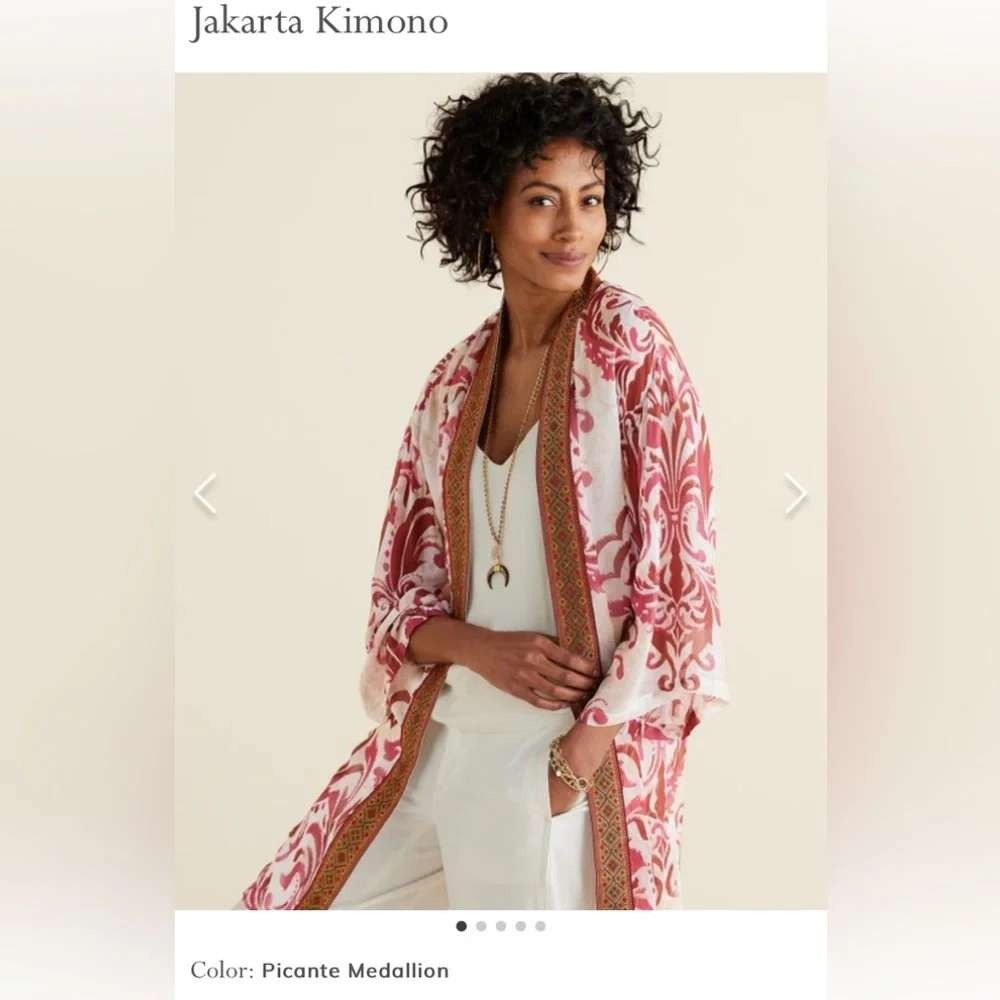 SoftSurroundings Jakarta Kimono L/XL Picante Medallion Pink Boho Duster Cardigan